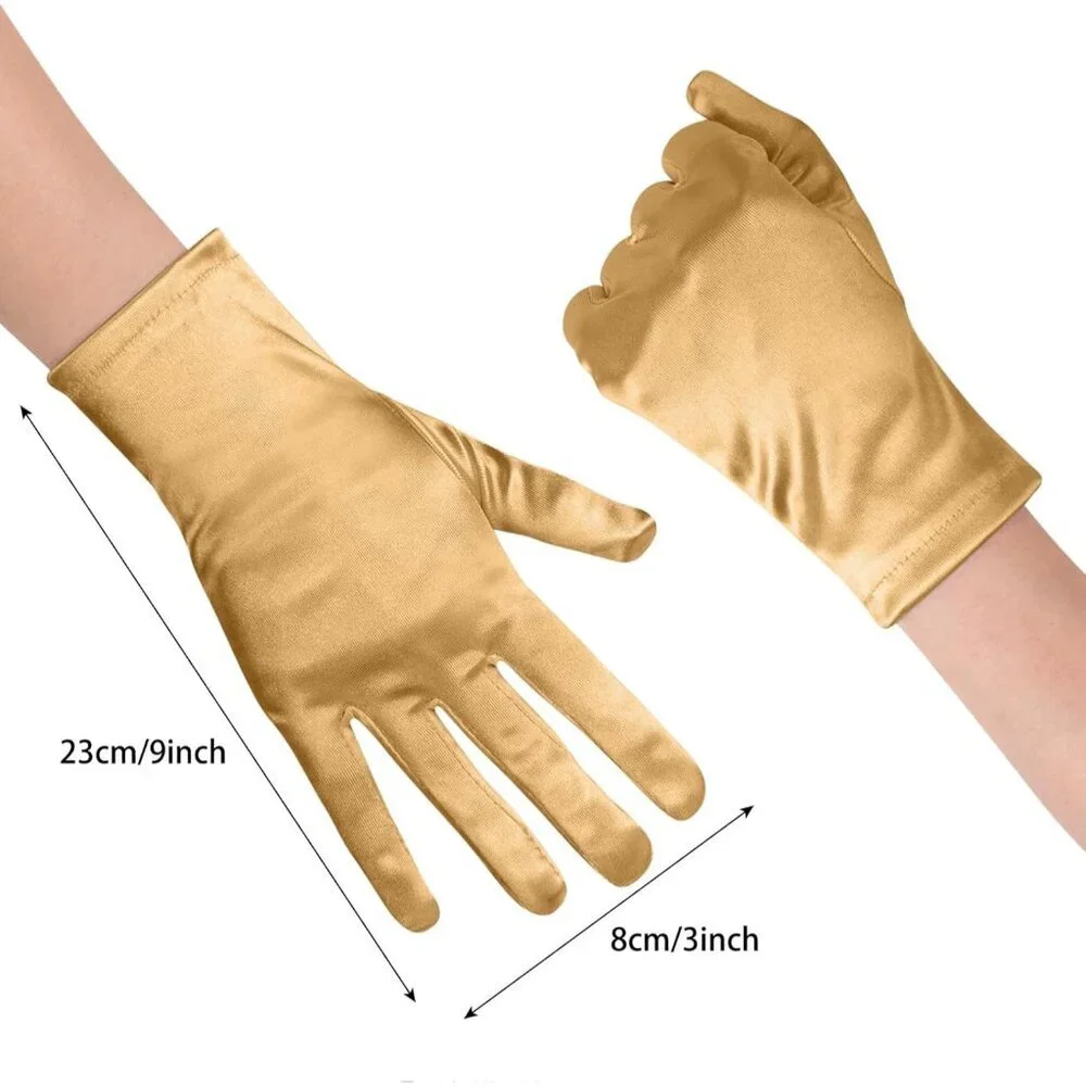 Women's Formal Short Gold Satin Gloves Bridal Wedding Banquet Party Costume